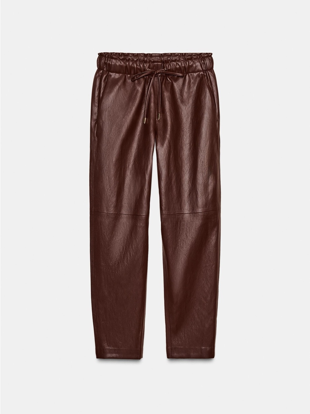 Zara Current Season Faux Leather Elastic Waist Jogger Pants - Maroon - Size XS